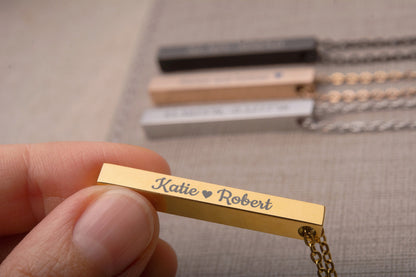 Morse Code Necklace, Secret Message 4 Sided 3D Bar, Personalized Gift for Her Him Men Women Girlfriend Boyfriend, Custom Jewelry, KP.2