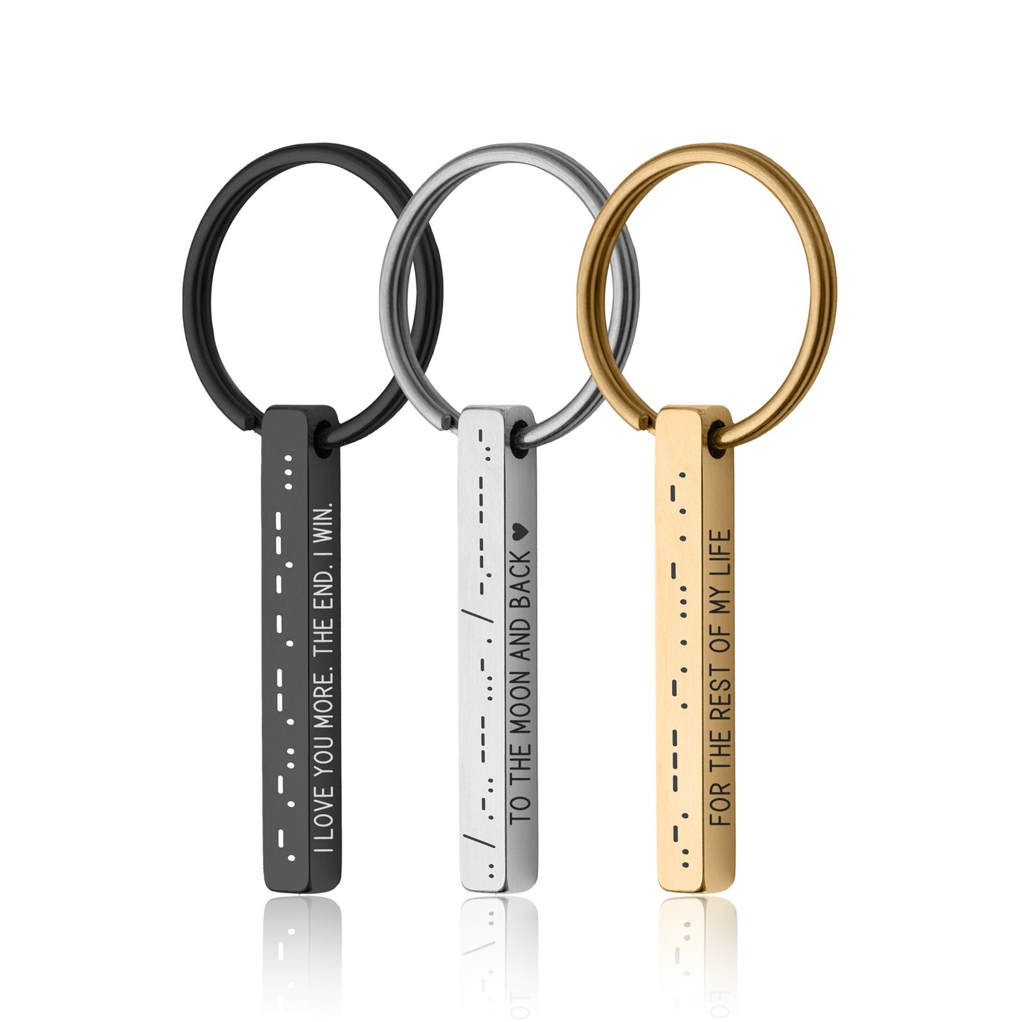 Morse Code Keychain, Secret Message Keyring, 4 Sided 3D Bar Keyring, Personalized Gift for Her Him Men Boyfriend, Custom Jewelry, C.2