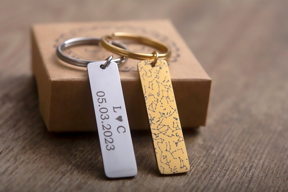 Custom Star Map By Date Keychain, Engraved Keyring, Personalized Anniversary Birthday Gift For Women Men Him Her Boyfriend Girlfriend, RP.2