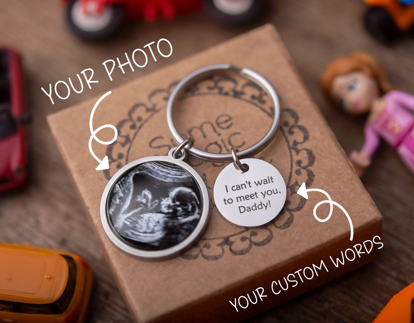 Personalized Ultrasound Keychain, Baby Scan Sonogram Picture Photo Keyring, First Time Daddy Mummy To Be Expecting Custom Gift, C.1