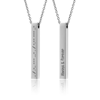 Morse Code Necklace, Secret Message 4 Sided 3D Bar, Personalized Gift for Her Him Men Women Girlfriend Boyfriend, Custom Jewelry, KP.2