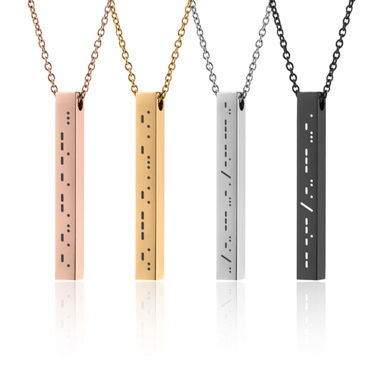 Morse Code Necklace, Secret Message 4 Sided 3D Bar, Personalized Gift for Her Him Men Women Girlfriend Boyfriend, Custom Jewelry, KP.2