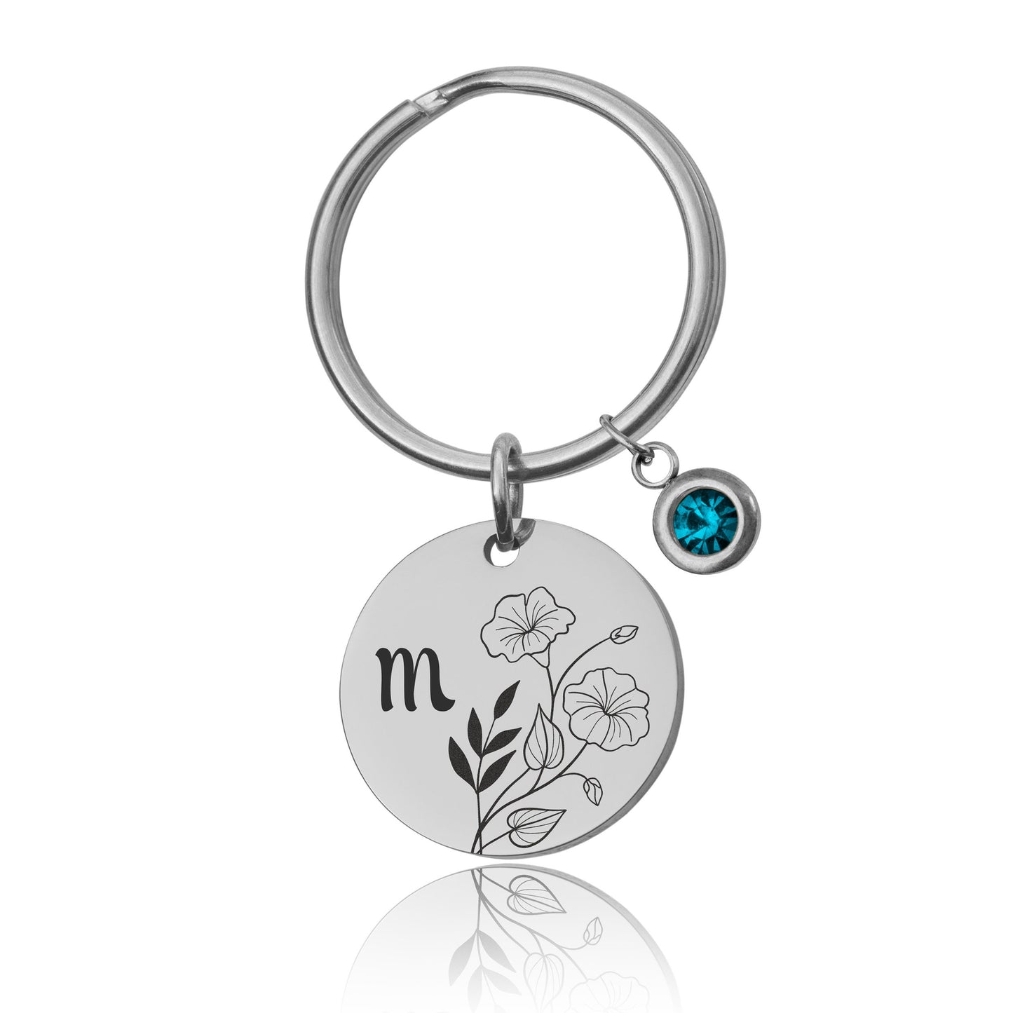 Birth Flower And Birthstone Keyring With Initial , Custom Engraved Keychain, Mothers Day Gift For Mom, Personalized Gift Daughter, Nana, C.2