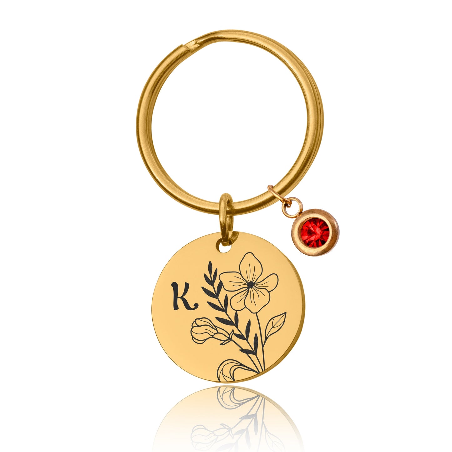 Birth Flower And Birthstone Keyring With Initial , Custom Engraved Keychain, Mothers Day Gift For Mom, Personalized Gift Daughter, Nana, C.2