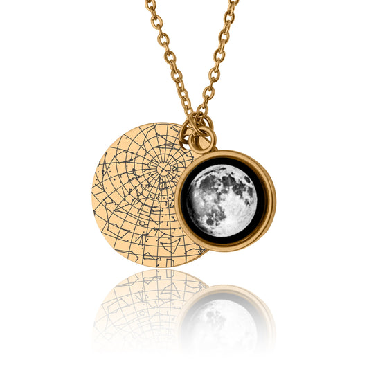 Star Map And Moon Phase Necklace, Custom Birth Moon Phase Jewelry, Star Map By Date, Personalized Birthday Gift Idea For Women, KP.7