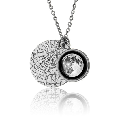 Star Map And Moon Phase Necklace, Custom Birth Moon Phase Jewelry, Star Map By Date, Personalized Birthday Gift Idea For Women, KP.7