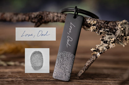 Actual Handwriting And Fingerprint Memorial Keychain, Laser Engraved Custom Keyring, Personalized Grief Gift With Signature Inscription, C.2