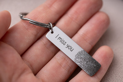 Custom Fingerprint Keychain - Personalized Thumbprint Keyring with Engraving - Memorial Gift for Him - Loss of Father or Mother Keepsake C.2
