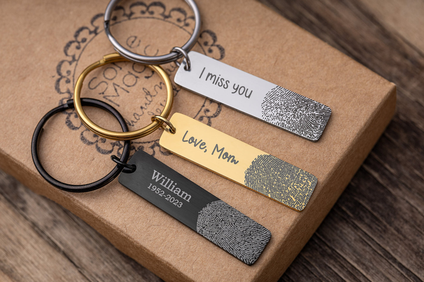 Custom Fingerprint Keychain - Personalized Thumbprint Keyring with Engraving - Memorial Gift for Him - Loss of Father or Mother Keepsake C.2