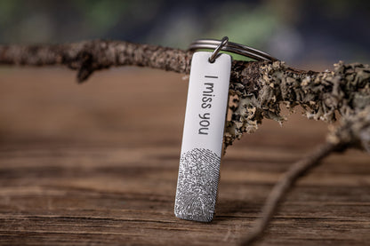 Custom Fingerprint Keychain - Personalized Thumbprint Keyring with Engraving - Memorial Gift for Him - Loss of Father or Mother Keepsake C.2