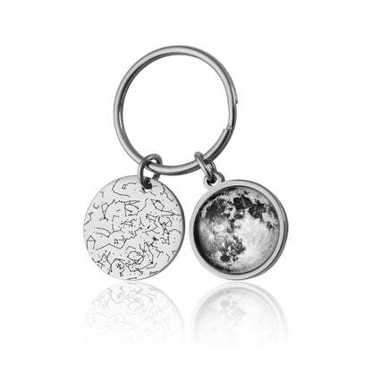 Custom Moon Phase Keychain: Personalized Star Map & Birth Moon Phase Gift, Anniversary Keepsake for Him Her Men Women, RP.1