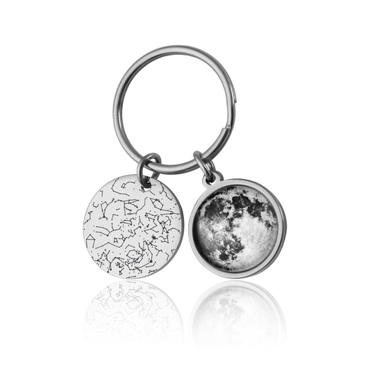 Custom Moon Phase Keychain: Personalized Star Map & Birth Moon Phase Gift, Anniversary Keepsake for Him Her Men Women, RP.1