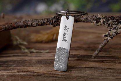 Actual Fingerprint and Handwriting Keychain, Memorial Gift, Keepsake Gift, Custom Keychain With Inscription, Engraved Signature Keyring, C.2