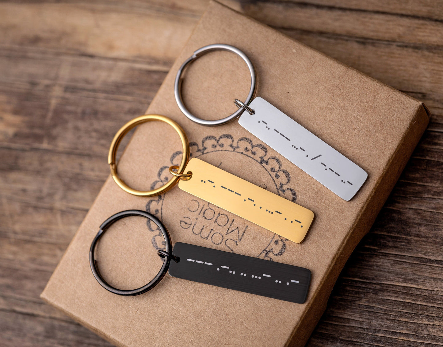 Morse Code Keychain with Secret Message, Custom Engraved Keyring, Personalized Jewelry Gift for Her or Him, Boyfriend or Girlfriend, C.2