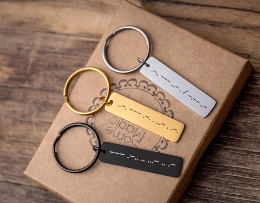 Morse Code Keychain with Secret Message, Custom Engraved Keyring, Personalized Jewelry Gift for Her or Him, Boyfriend or Girlfriend, C.2
