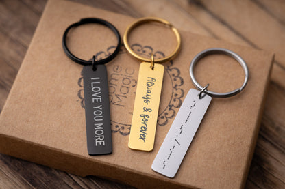 Morse Code Keychain with Secret Message, Custom Engraved Keyring, Personalized Jewelry Gift for Her or Him, Boyfriend or Girlfriend, C.2