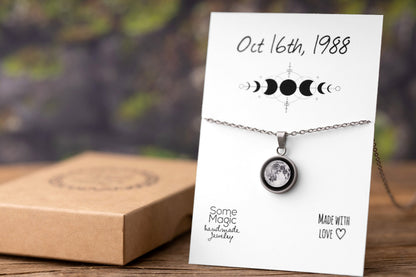 Custom Moon Phase by Date Necklace, Jewelry Gift for Daughter, Girlfriend Anniversary Gift, Personalized Birthday Gift for Her, KP.13