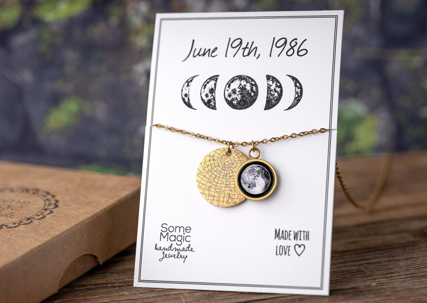 Personalized Moon Phase and Star Map by Date Necklace, Mother's Day Gift for Mom, Birthday Gift for Daughter, Custom Birth Jewelry, KP.7