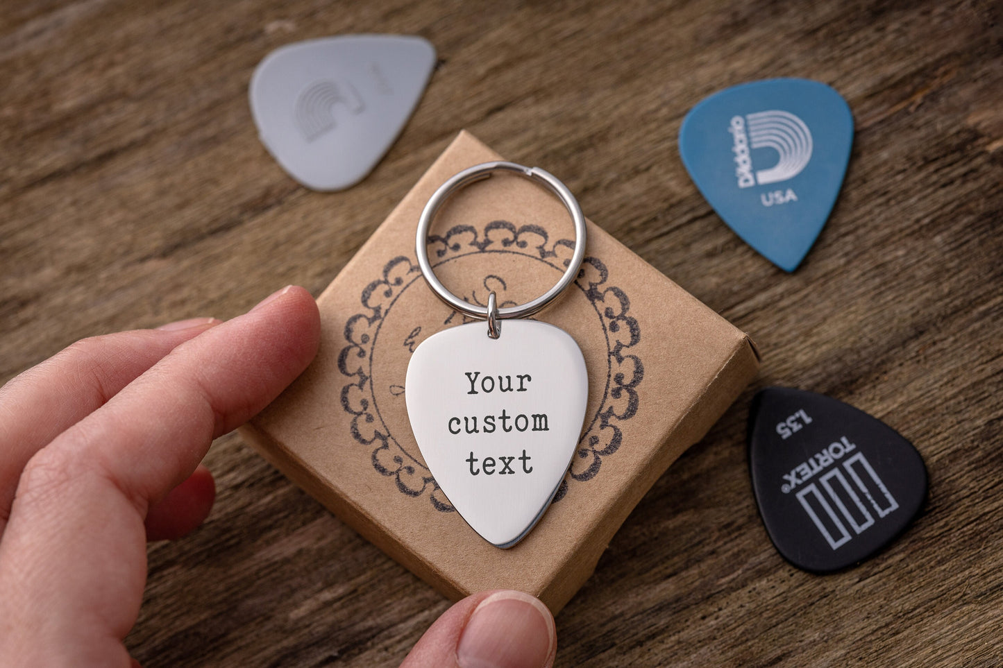 Actual Fingerprint Keychain, Guitar Pick Keychain, Engraved Custom Keyring, Memorial Gift, Loss of Father, Personalized Sympathy Gift, C.2
