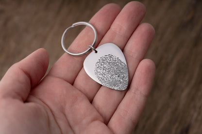 Fingerprint Guitar Pick Keychain Custom Keyring Personalized Memorial Keepsake Sympathy Grief Gift Real Thumbprint Engraved from Photo C.2