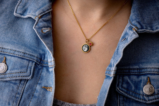 Moon Phase and Birthstone Necklace, Custom Birth Moon Phase by Date, Personalized Jewelry Birthday Gift for Women, Gift For Her, KP.8