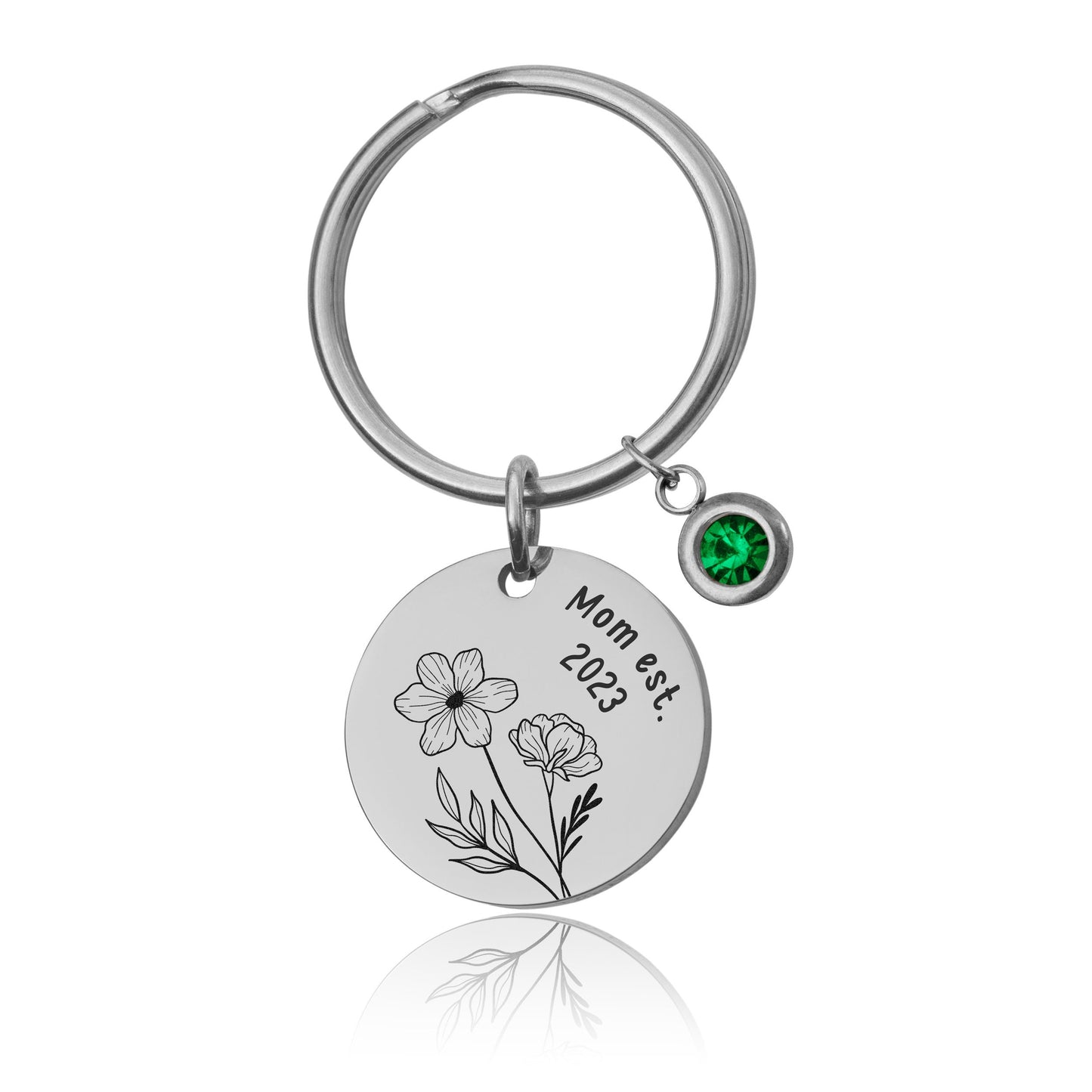 Birth Flower & Birthstone Keychain, Personalized Gift For New Mom, Grandma, Grandmother, Nana, Daughter, Sister, Custom Text Keychain, C.2