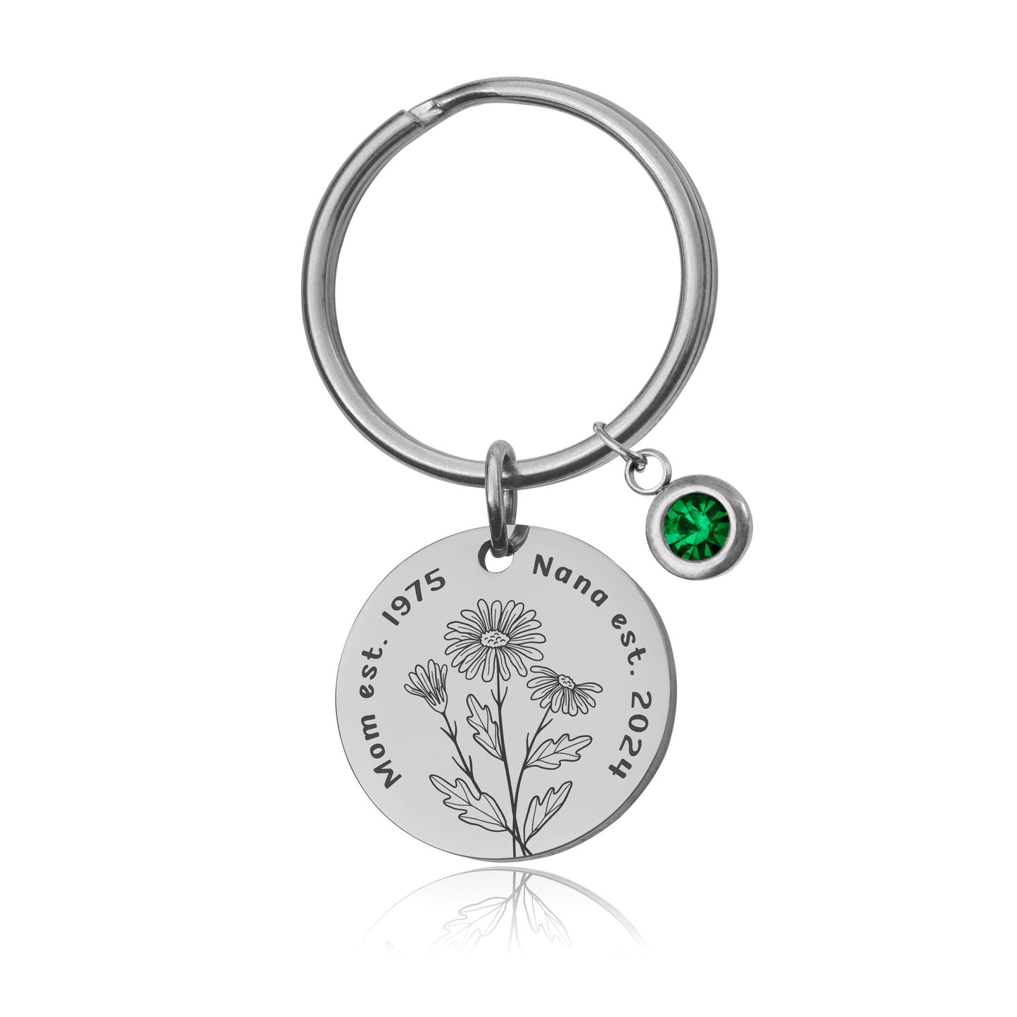 Birth Flower & Birthstone Keychain, Personalized Gift For New Mom, Grandma, Grandmother, Nana, Daughter, Sister, Custom Text Keychain, C.2