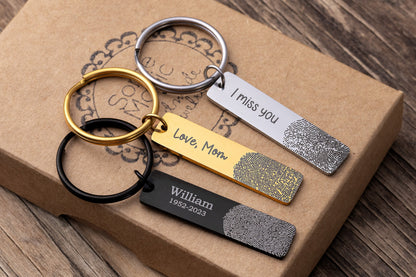 Custom Fingerprint Keychain - Personalized Thumbprint Keyring with Engraving - Memorial Gift for Him - Loss of Father or Mother Keepsake C.2