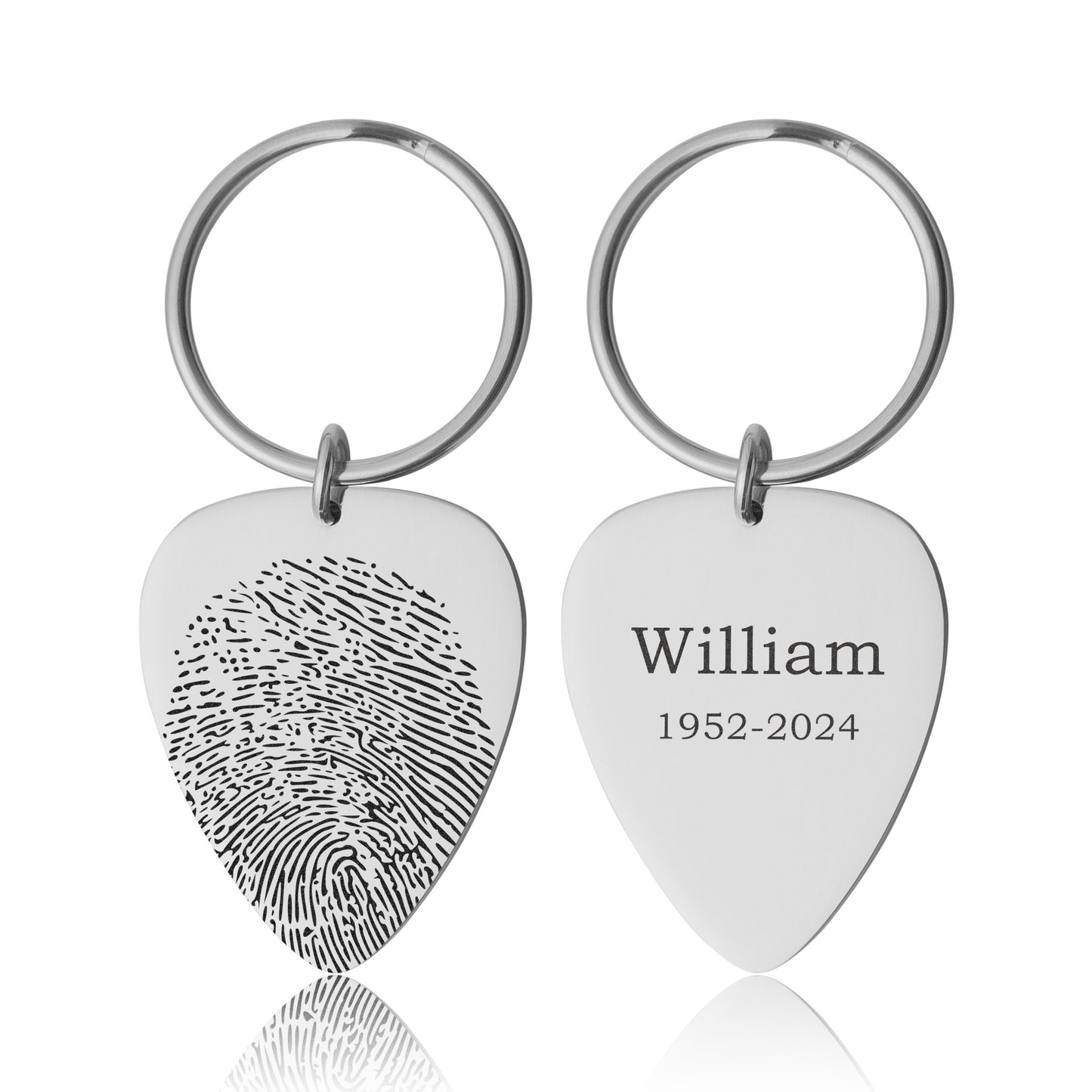 Fingerprint Guitar Pick Keychain Or Necklace, Memorial Thumbprint Keyring, Personalized Black Keepsake Grief Jewelry, Loss Of Father, C.2