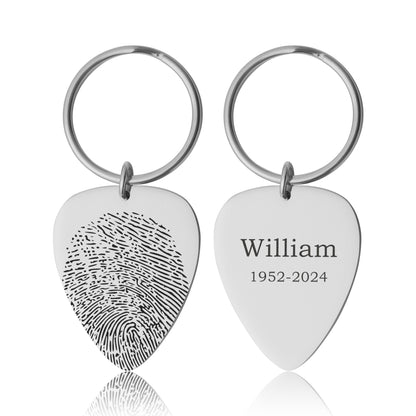 Fingerprint Guitar Pick Keychain Or Necklace, Memorial Thumbprint Keyring, Personalized Black Keepsake Grief Jewelry, Loss Of Father, C.2