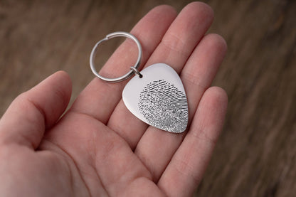 Guitar Pick Memorial Keychain With Actual Fingerprint, Loss Of Father, Grief Keepsake, Custom Keyring wit Thumbprint, Sympathy Gift, C.2