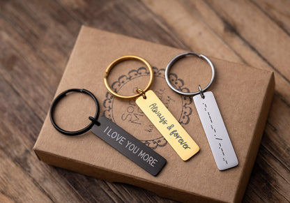 Morse Code Keychain with Secret Message, Custom Engraved Keyring, Personalized Jewelry Gift for Her or Him, Boyfriend or Girlfriend, C.2