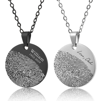 Fingerprint Necklace With Handwriting, Sympathy Gift, Grief Gift, Laser Engraved Custom Jewelry, Personalized Memorial Keepsake Gift, KP.2