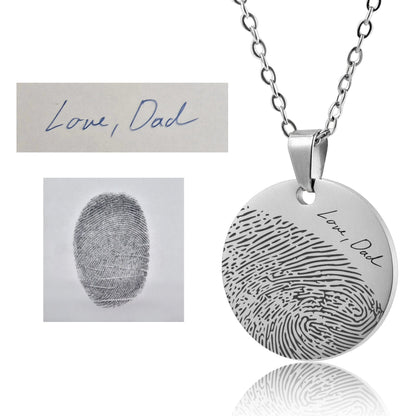 Memorial Necklace With Fingerprint And Handwriting, Laser Engraved Custom Jewelry, Personalized Keepsake Gift, Sympathy Grief Gift, KP.2