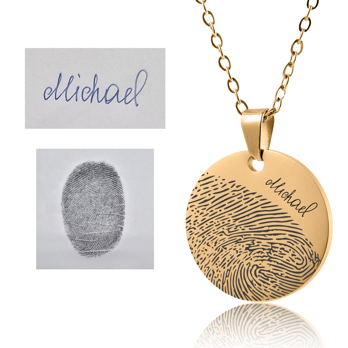 Memorial Necklace With Fingerprint And Handwriting, Laser Engraved Custom Jewelry, Personalized Keepsake Gift, Sympathy Grief Gift, KP.2