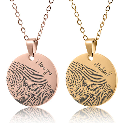 Memorial Necklace With Fingerprint And Handwriting, Laser Engraved Custom Jewelry, Personalized Keepsake Gift, Sympathy Grief Gift, KP.2
