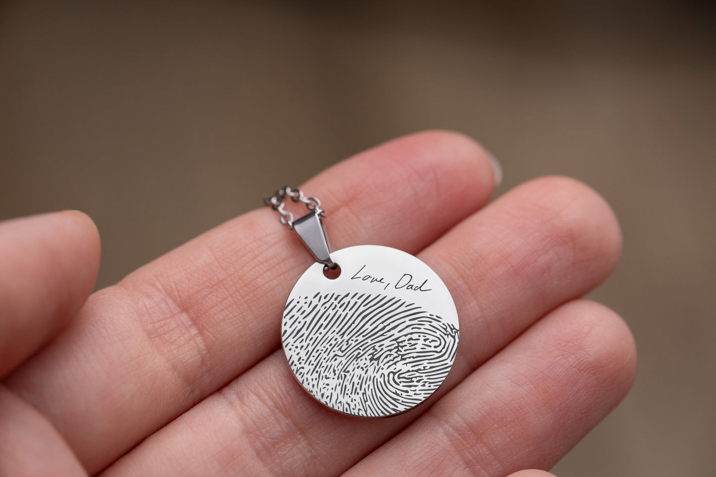 Memorial Necklace With Fingerprint And Handwriting, Laser Engraved Custom Jewelry, Personalized Keepsake Gift, Sympathy Grief Gift, KP.2