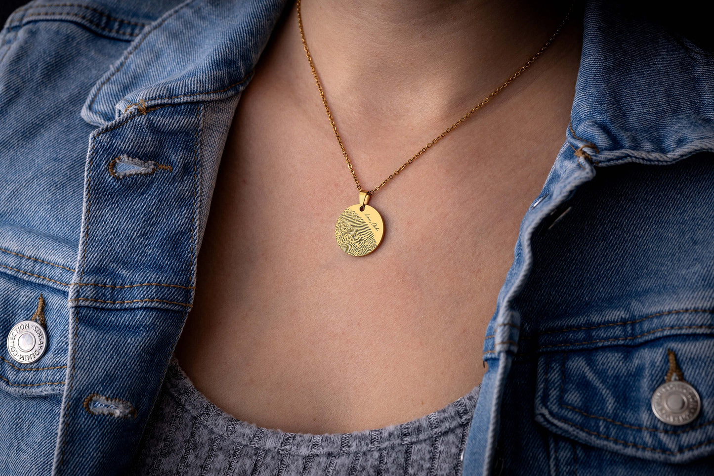 Memorial Necklace With Fingerprint And Handwriting, Laser Engraved Custom Jewelry, Personalized Keepsake Gift, Sympathy Grief Gift, KP.2