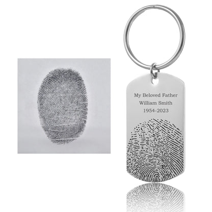 Actual Fingerprint Keychain with Engraved Handwriting, Custom Memorial Gift for Loss of Father or Son, Personalized Keepsake Grief Gift, C.2