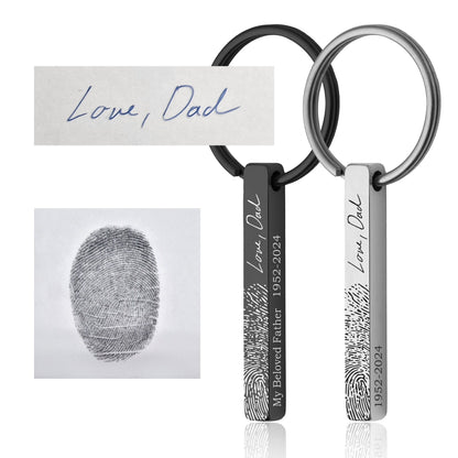 Actual Fingerprint Keychain With Handwriting, Loss Of Father, Engraved Custom Keyring, Memorial Grief Gift, Personalized Keepsake Gift, C.2