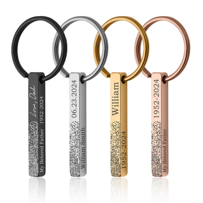 Actual Fingerprint And Handwriting Memorial Keychain, Loss Of Father, Son, Personalized Engraved Custom Keyring, Grief Gift Keepsake, C.2