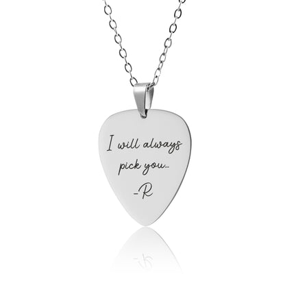Custom Guitar Pick Necklace, Personalized Gift For Boyfriend, Girlfriend, Guitarist, Musician or Music Lover, Engraved Silver Jewelry, KP.2
