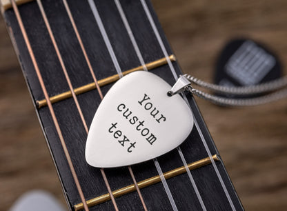 Custom Guitar Pick Necklace, Personalized Gift For Boyfriend, Girlfriend, Guitarist, Musician or Music Lover, Engraved Silver Jewelry, KP.2