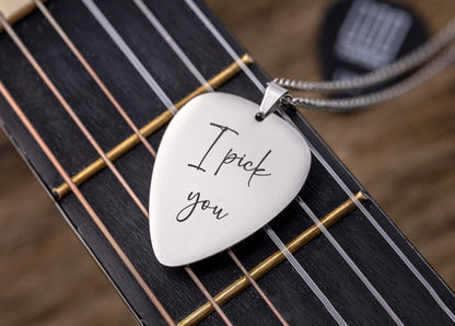 Custom Guitar Pick Necklace, Personalized Gift For Boyfriend, Girlfriend, Guitarist, Musician or Music Lover, Engraved Silver Jewelry, KP.2