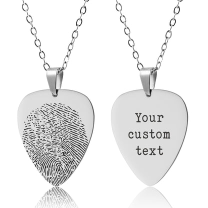 Fingerprint Guitar Pick Keychain Or Necklace, Memorial Thumbprint Keyring, Personalized Black Keepsake Grief Jewelry, Loss Of Father, C.2