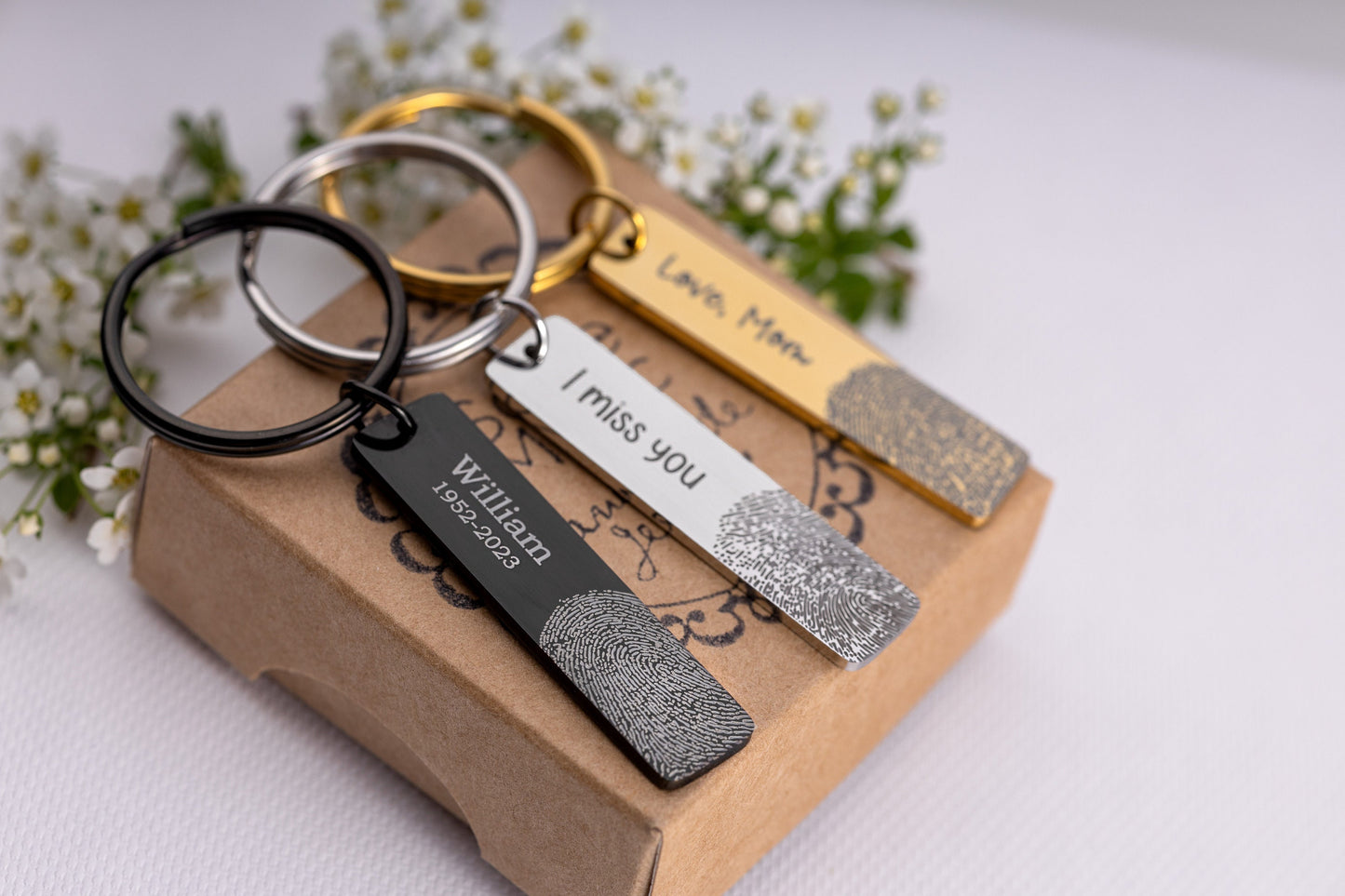 Custom Fingerprint Keychain - Personalized Thumbprint Keyring with Engraving - Memorial Gift for Him - Loss of Father or Mother Keepsake C.2