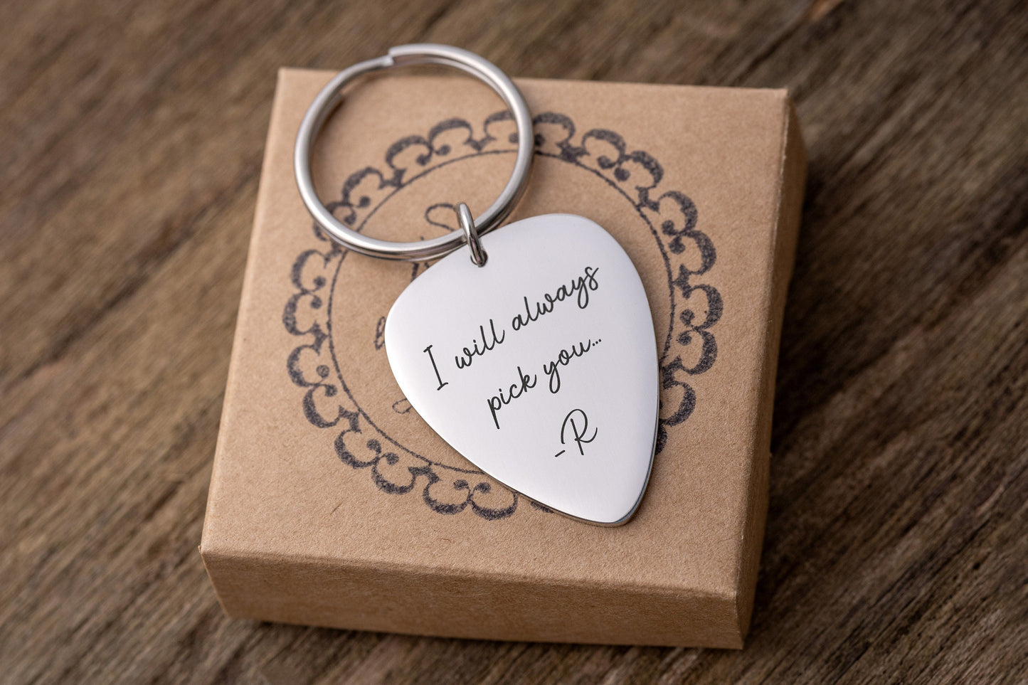 Guitar Pick Keychain, Personalized Gift For Guitarist, Custom Gift For Musician, Gift For Music Lover, Men, I Will Always Pick You, C.2