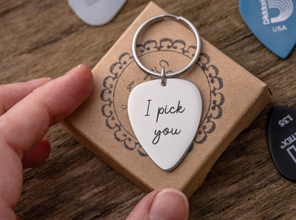 Guitar Pick Keychain, Personalized Gift For Guitarist, Custom Gift For Musician, Gift For Music Lover, Men, I Will Always Pick You, C.2