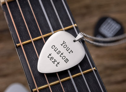 Any Logo, Band Name or Custom Song Lyrics on Guitar Pick Necklace - Personalized Gift for Boyfriend, Girlfriend or Music Lover, KP.2/C.2