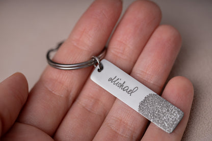 Actual Fingerprint Keyring, Memorial Grief Gift, Personalized Sympathy Keepsake Gift With Handwriting, Laser Engraved Custom Keychain, C.2